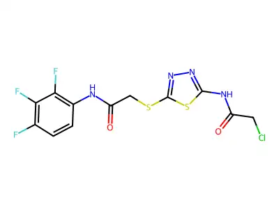 N1-(5-{[2-oxo-2-(2,3,4-trifluoroanilino)ethyl]thio}-1,3,4-thiadiazol-2-yl)-2-chloroacetamide structure