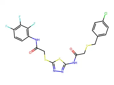 2-((4-Chlorobenzyl)thio)-N-(5-((2-oxo-2-((2,3,4-trifluorophenyl)amino)ethyl)thio)-1,3,4-thiadiazol-2-yl)acetamide structure
