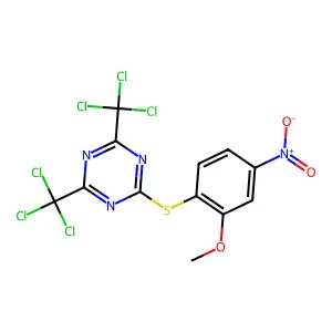 2-(2-Methoxy-4-nitrophenyl)sulfanyl-4,6-bis(trichloromethyl)-1,3,5-triazine structure