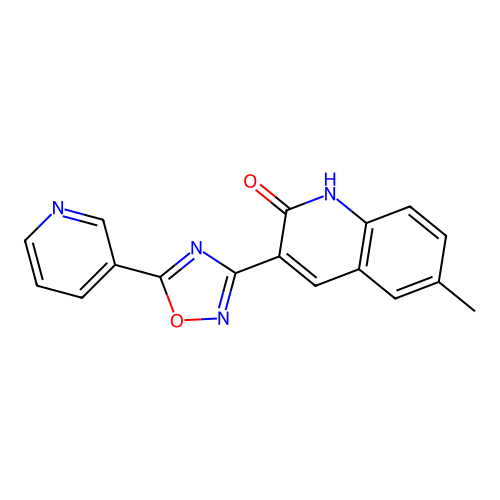 6-methyl-3-[5-(pyridin-3-yl)-1,2,4-oxadiazol-3-yl]quinolin-2(1H)-one structure
