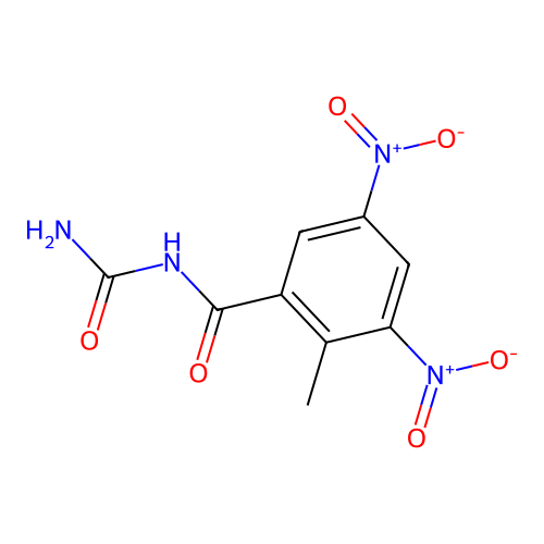 N-carbamoyl-2-methyl-3,5-dinitrobenzamide structure