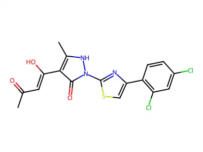 (2Z)-1-{1-[4-(2,4-dichlorophenyl)-1,3-thiazol-2-yl]-5-hydroxy-3-methyl-1H-pyrazol-4-yl}-3-hydroxybut-2-en-1-one structure