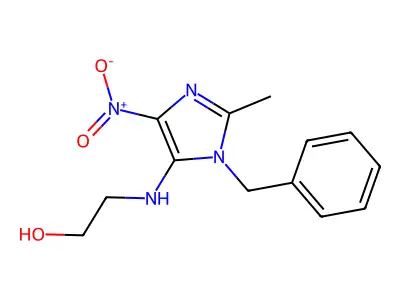 2-((1-benzyl-2-methyl-4-nitro-1H-imidazol-5-yl)amino)ethanol structure