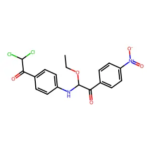 N,p-Dichloroacetylanilinoethoxy-4-nitrophenylglyoxal diacetal structure