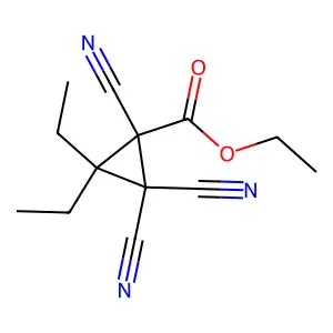 Ethyl 1,2,2-tricyano-3,3-diethylcyclopropanecarboxylate structure
