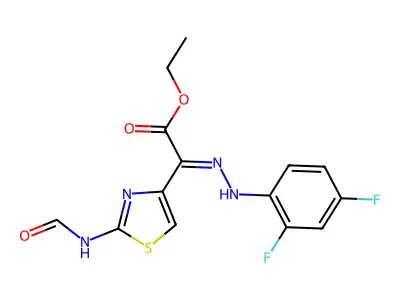 ethyl 2-[2-(2,4-difluorophenyl)hydrazono]-2-(2-formylamino-1,3-thiazol-4-yl)acetate structure