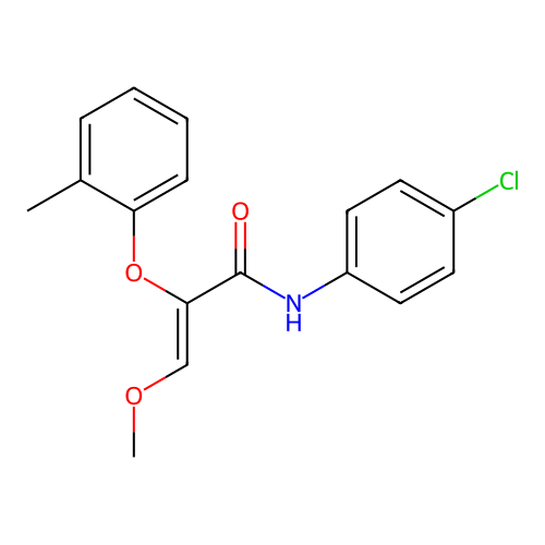 N-(4-chlorophenyl)-3-methoxy-2-(2-methylphenoxy)acrylamide structure