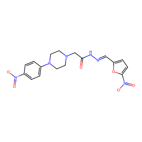 1-Piperazineacetic acid, 4-(p-nitrophenyl)-, (5-nitrofurfurylidene)hydrazide structure