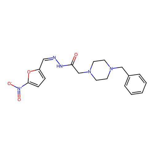 2-(4-benzylpiperazin-1-yl)-N-[(Z)-(5-nitrofuran-2-yl)methylideneamino]acetamide structure