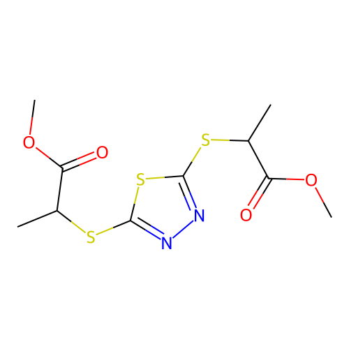 Methyl 2-{5-[(methoxycarbonyl)ethylthio]-1,3,4-thiadiazol-2-ylthio}propanoate structure