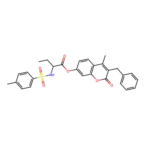 3-benzyl-4-methyl-2-oxo-2H-chromen-7-yl 2-(4-methylphenylsulfonamido)butanoate structure