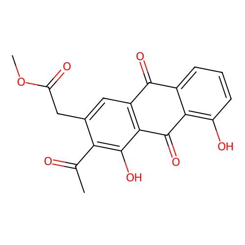 Methyl 2-(3-acetyl-4,5-dihydroxy-9,10-dioxoanthracen-2-yl)acetate structure