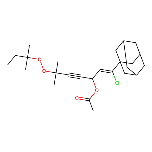 (1Z)-1-chloro-6-methyl-6-[(2-methylbutan-2-yl)peroxy]-1-(tricyclo[3.3.1.1~3,7~]dec-1-yl)hept-1-en-4-yn-3-yl acetate structure