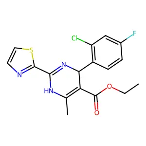 ethyl 4-(2-chloro-4-fluorophenyl)-6-methyl-2-(thiazol-2-yl)-1,4-dihydropyrimidine-5-carboxylate structure