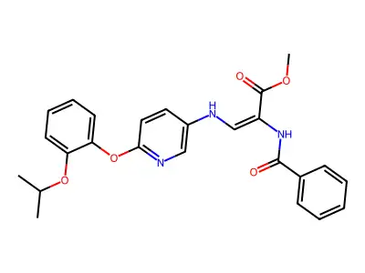 methyl 2-benzamido-3-[[6-(2-propan-2-yloxyphenoxy)pyridin-3-yl]amino]prop-2-enoate structure
