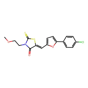 5-{(E)-1-[5-(4-chlorophenyl)-2-furyl]methylidene}-3-(2-methoxyethyl)-2-thioxo-1,3-thiazolan-4-one structure