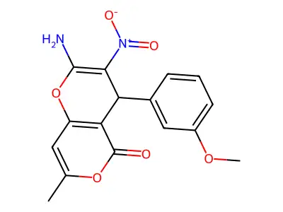 2-amino-4-(3-methoxyphenyl)-7-methyl-3-nitro-4H-pyrano[3,2-c]pyran-5-one structure
