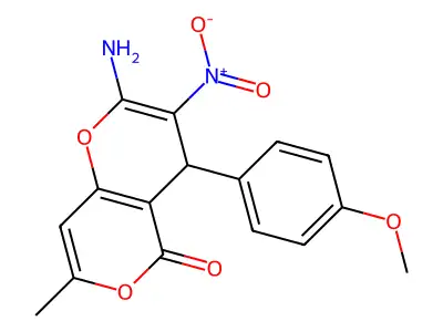 2-amino-3-nitro-4-(4-methoxyphenyl)-7-methyl-4H,5H-pyrano[4,3-b]pyran-5-one structure