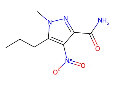 1-Methyl-4-nitro-3-propyl-1H-pyrazole-5-carboxamide structure