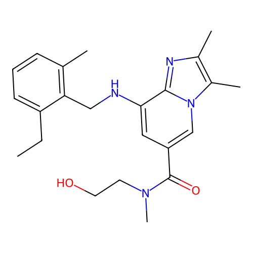 8-[[(2-Ethyl-6-methylphenyl)methyl]amino]-N-(2-hydroxyethyl)-N,2,3-trimethylimidazo[1,2-a]pyridine-6-carboxamide structure