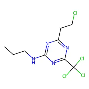 4-(2-chloroethyl)-N-propyl-6-(trichloromethyl)-1,3,5-triazin-2-amine structure
