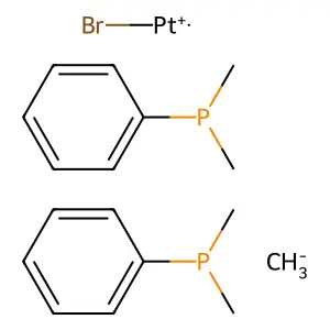 trans-Bromobis(dimethylphenylphosphine)methyl platinum structure