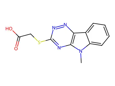 [(5-methyl-5H-[1,2,4]triazino[5,6-b]indol-3-yl)sulfanyl]acetic acid structure