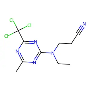 3-[Ethyl-[4-methyl-6-(trichloromethyl)-1,3,5-triazin-2-yl]amino]propanenitrile structure