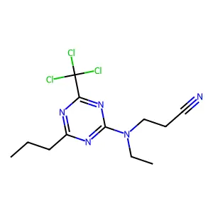 3-[Ethyl-[4-propyl-6-(trichloromethyl)-1,3,5-triazin-2-yl]amino]propanenitrile structure
