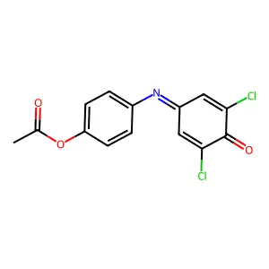 3,5-Dichloro-4-[(4-oxocyclohexa-2,5-dien-1-ylidene)amino]phenyl acetate structure
