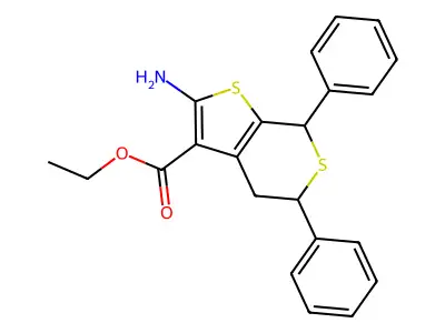 ethyl 2-amino-5,7-diphenyl-5,7-dihydro-4H-thieno[2,3-c]thiopyran-3-carboxylate structure