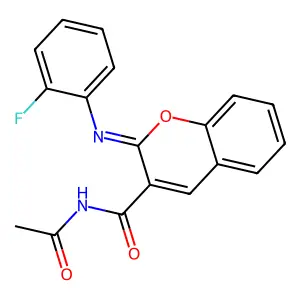 (2Z)-N-acetyl-2-[(2-fluorophenyl)imino]-2H-chromene-3-carboxamide structure