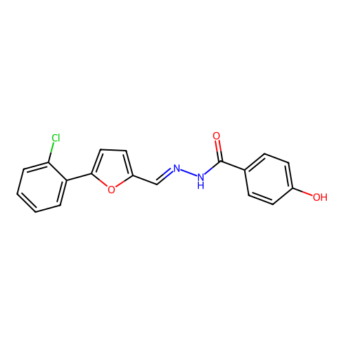 N-{(1E)-2-[5-(2-chlorophenyl)(2-furyl)]-1-azavinyl}(4-hydroxyphenyl)carboxamid e structure