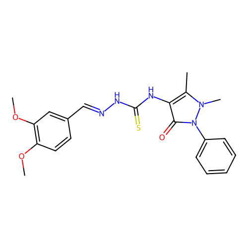 (E)-2-(3,4-dimethoxybenzylidene)-N-(1,5-dimethyl-3-oxo-2-phenyl-2,3-dihydro-1H-pyrazol-4-yl)hydrazinecarbothioamide structure