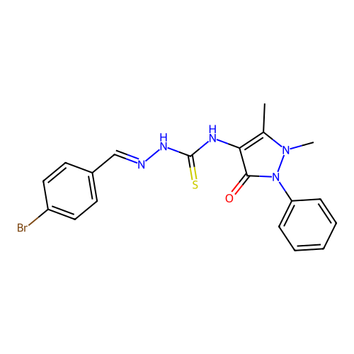 3-[(4-bromophenyl)methylideneamino]-1-(1,5-dimethyl-3-oxo-2-phenyl-pyrazol-4-yl)thiourea structure