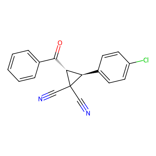 (2R,3S)-2-benzoyl-3-(4-chlorophenyl)cyclopropane-1,1-dicarbonitrile structure