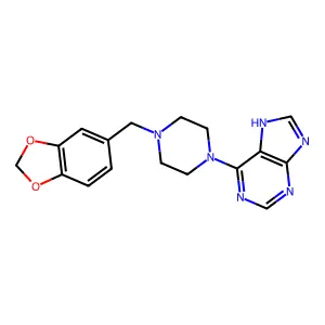 6-[4-(1,3-benzodioxol-5-ylmethyl)piperazin-1-yl]-7H-purine structure