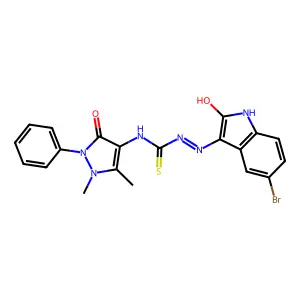 1-[(5-bromo-2-oxoindol-3-yl)amino]-3-(1,5-dimethyl-3-oxo-2-phenylpyrazol-4-yl)thiourea structure