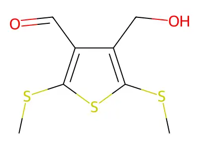 4-(Hydroxymethyl)-2,5-bis(methylthio)thiophene-3-carbaldehyde structure