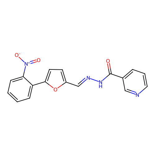 N-[(E)-[5-(2-nitrophenyl)furan-2-yl]methylideneamino]pyridine-3-carboxamide structure