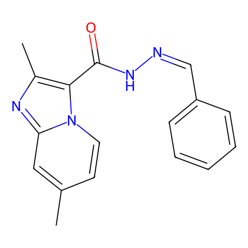 N'-benzylidene-2,7-dimethylimidazo[1,2-a]pyridine-3-carbohydrazide structure