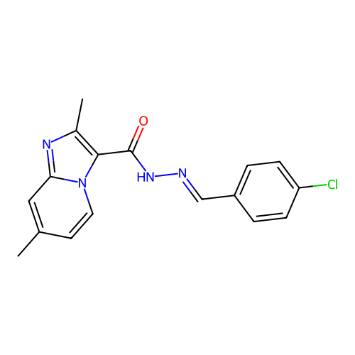 N'-(4-chlorobenzylidene)-2,7-dimethylimidazo[1,2-a]pyridine-3-carbohydrazide structure