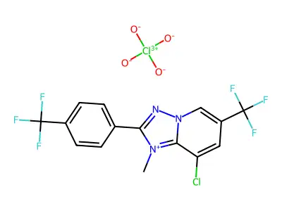 8-chloro-1-methyl-6-(trifluoromethyl)-2-[4-(trifluoromethyl)phenyl]-1H-[1,2,4]triazolo[1,5-a]pyridin-4-ium perchlorate structure