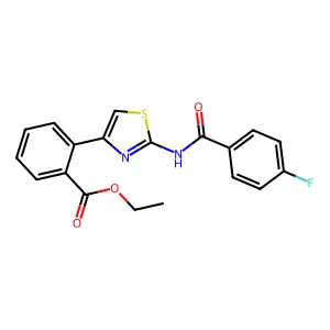 Ethyl 2-{2-[(4-fluorobenzoyl)amino]-1,3-thiazol-4-yl}benzenecarboxylate structure