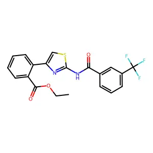 ethyl 2-(2-{[3-(trifluoromethyl)benzoyl]amino}-1,3-thiazol-4-yl)benzenecarboxylate structure