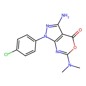 3-amino-1-(4-chlorophenyl)-6-(dimethylamino)pyrazolo[3,4-d][1,3]oxazin-4(1H)-one structure