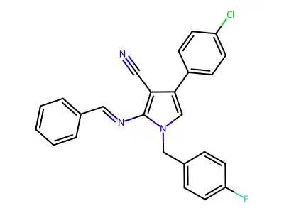 4-(4-chlorophenyl)-1-(4-fluorobenzyl)-2-[(phenylmethylene)amino]-1H-pyrrole-3-carbonitrile structure