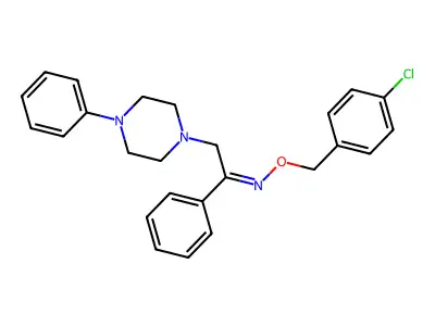 N-[(4-chlorophenyl)methoxy]-1-phenyl-2-(4-phenylpiperazin-1-yl)ethanimine structure