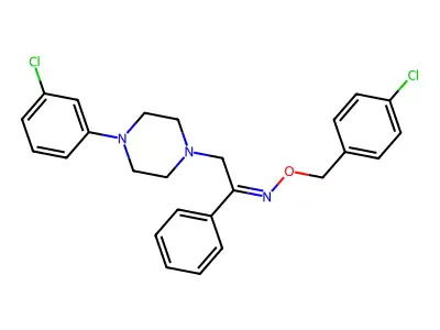 N-[(4-chlorophenyl)methoxy]-2-[4-(3-chlorophenyl)piperazin-1-yl]-1-phenylethanimine structure