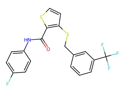 N-(4-Fluorophenyl)-3-((3-(trifluoromethyl)benzyl)sulfanyl)-2-thiophenecarboxamide structure